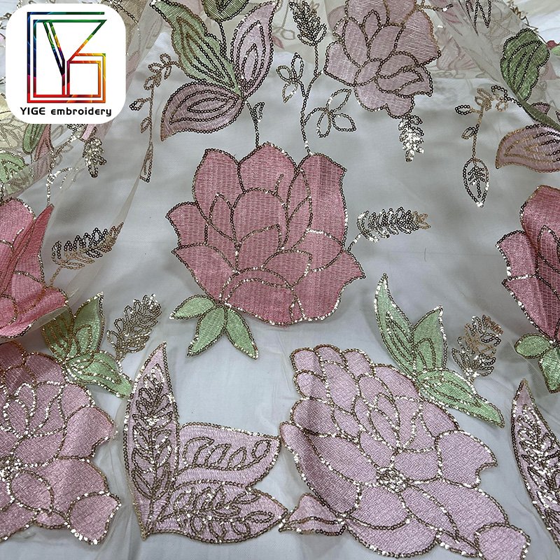 Wholesale textile mesh tulle fabric sequin embroidery wedding dress lace nigeria 3D Flower embroidery bridal lace fabric