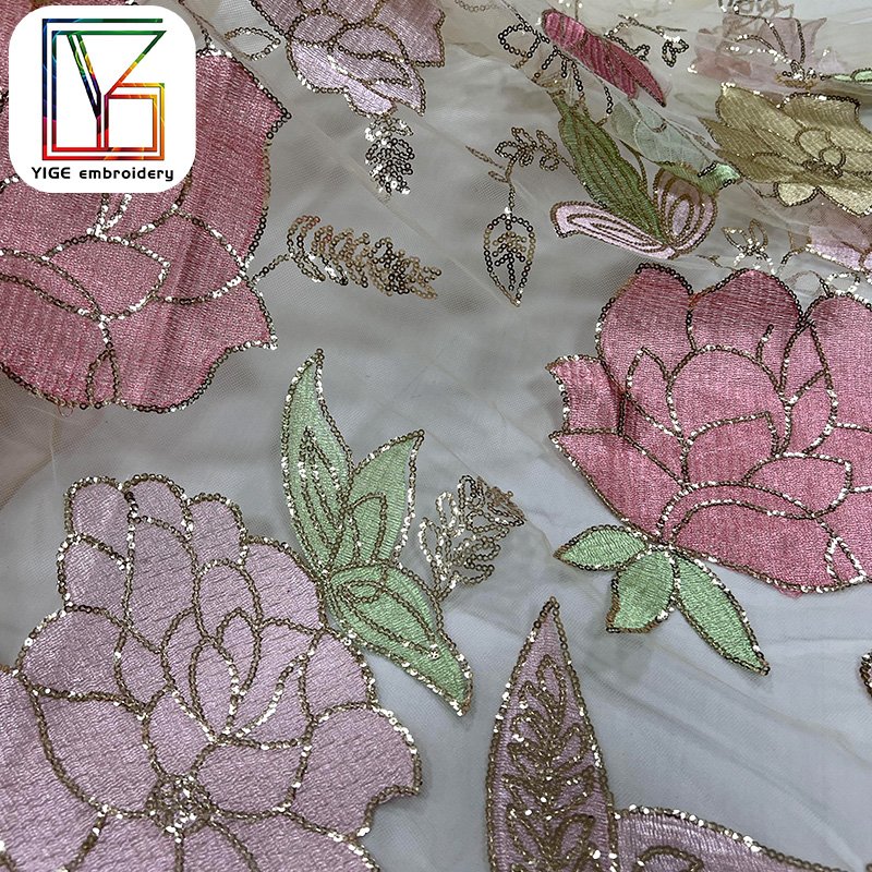 Wholesale textile mesh tulle fabric sequin embroidery wedding dress lace nigeria 3D Flower embroidery bridal lace fabric