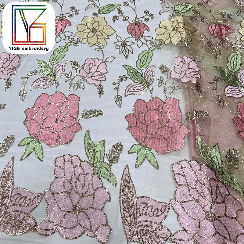 Wholesale textile mesh tulle fabric sequin embroidery wedding dress lace nigeria 3D Flower embroidery bridal lace fabric