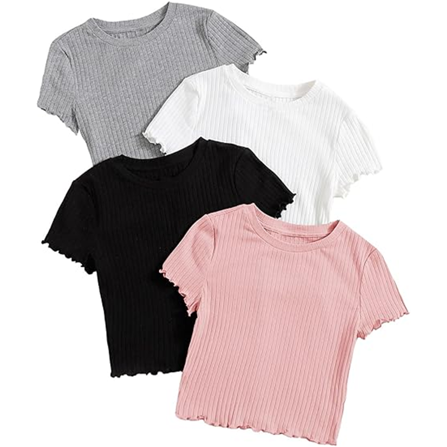 2024 new customized belly button short T-shirt slim rib knit elastic women's short T-shirt
