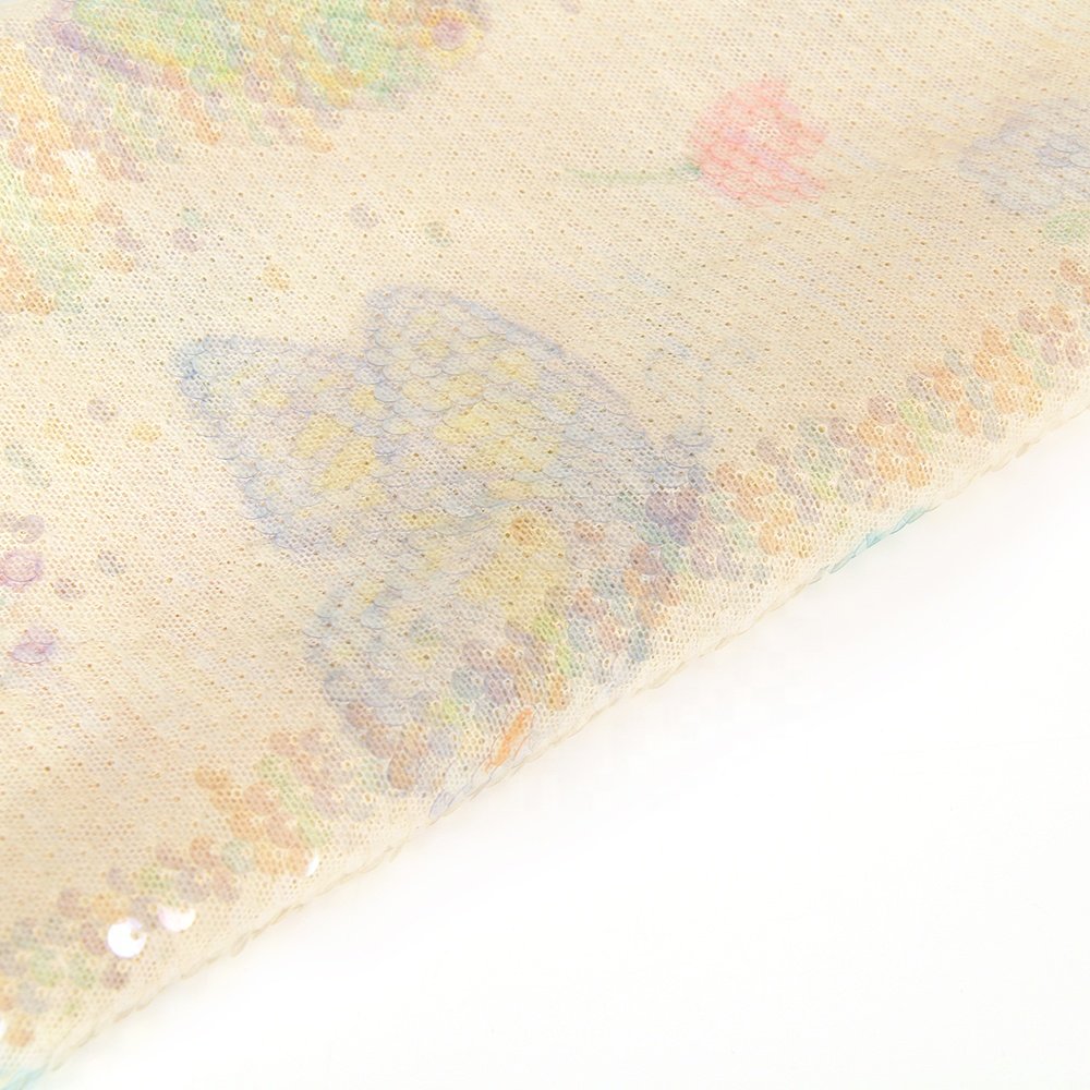 Hot selling French Stretch mesh Fabric butterfly Digital Printing fabric glitter sequin embroidery fabric For Garment