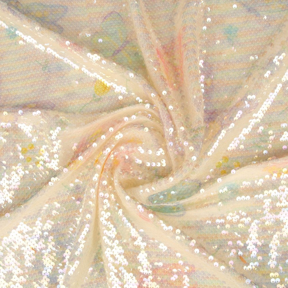 Hot selling French Stretch mesh Fabric butterfly Digital Printing fabric glitter sequin embroidery fabric For Garment