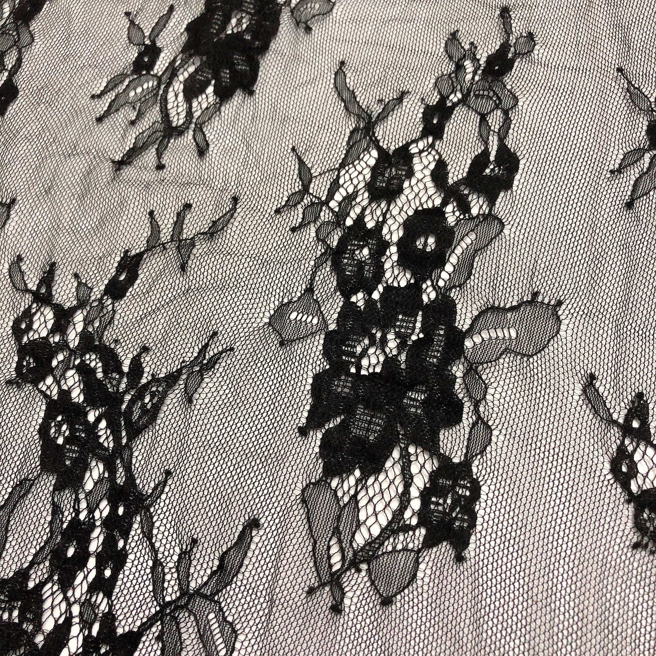 Fancy soft wholesale black eyelash chantilly lace fabric for lingerie/sleepwear
