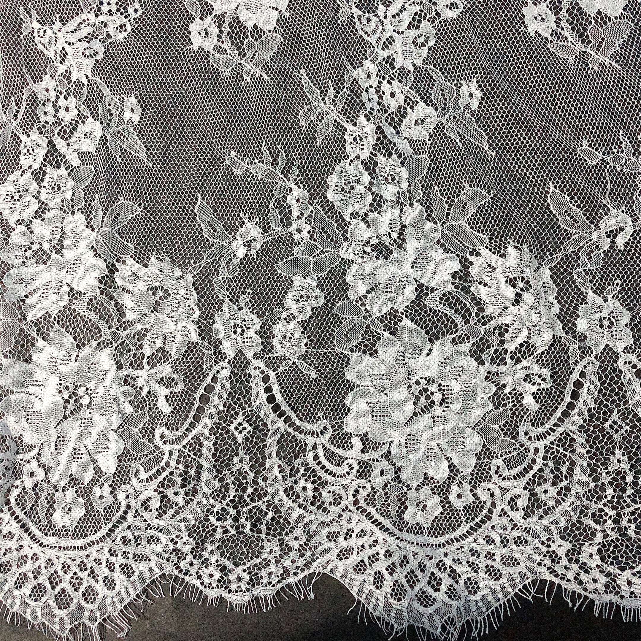 Fancy soft wholesale black eyelash chantilly lace fabric for lingerie/sleepwear