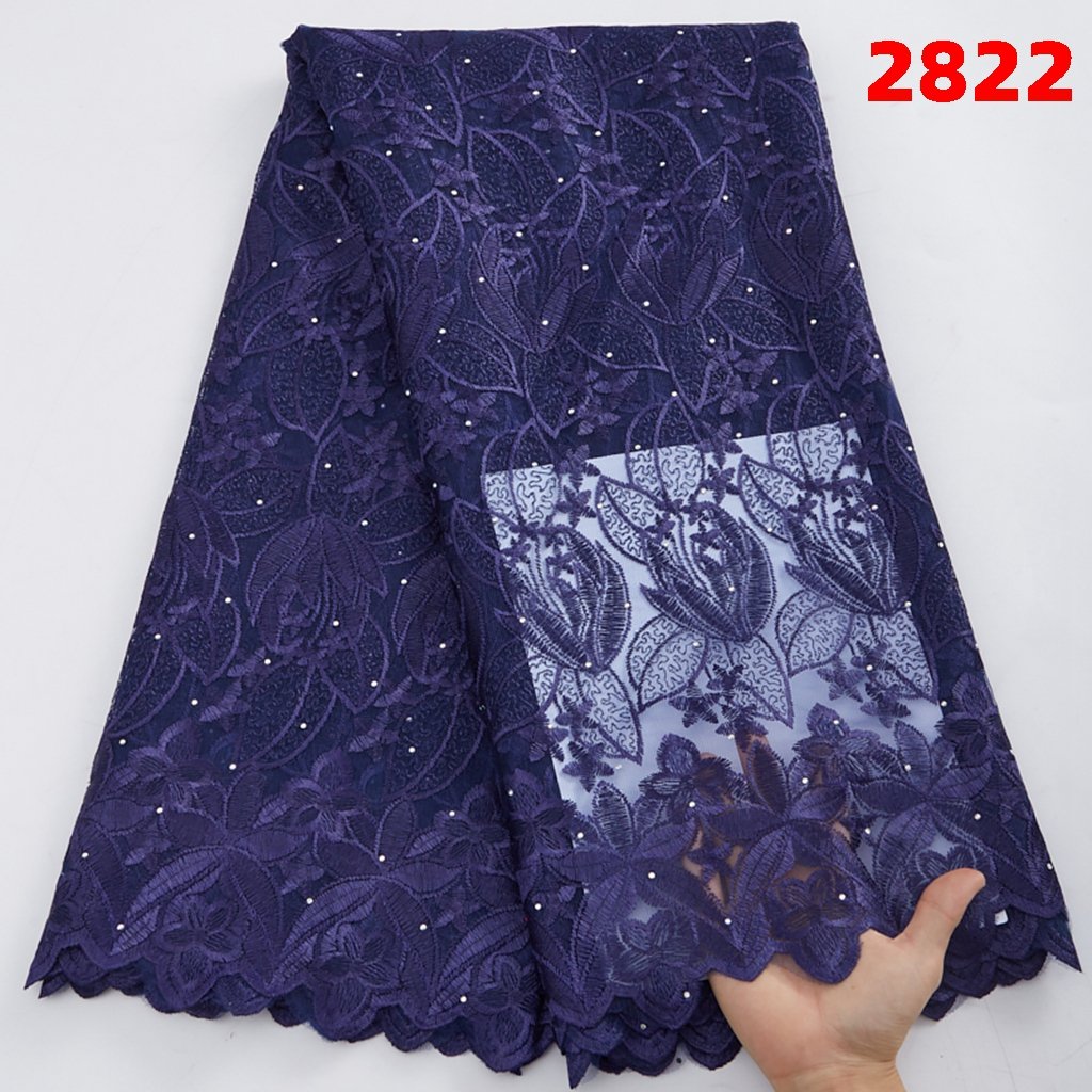 Peach French Women Dress Material Lace Fabric And Stones Flower Embroidery Cheap Wedding Tulle Mesh Fabric For Sew 2822