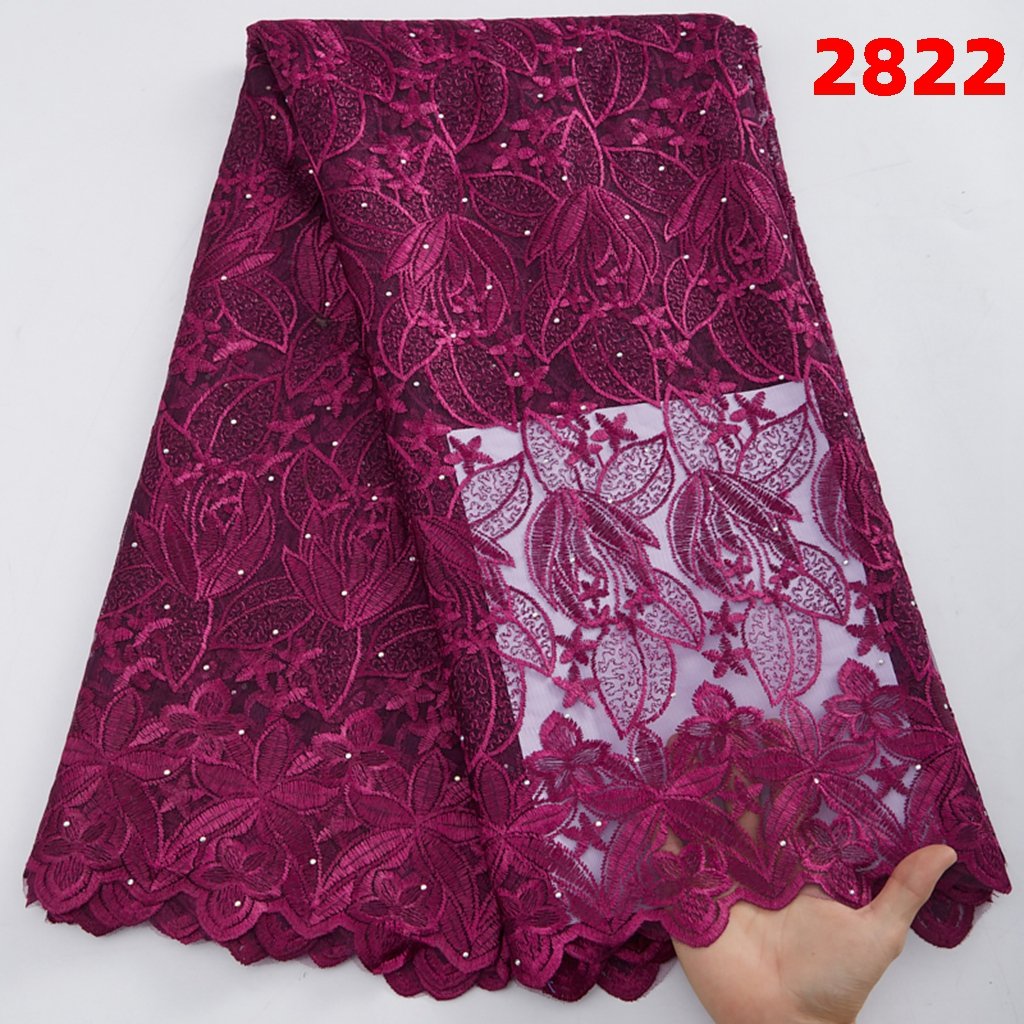 Peach French Women Dress Material Lace Fabric And Stones Flower Embroidery Cheap Wedding Tulle Mesh Fabric For Sew 2822