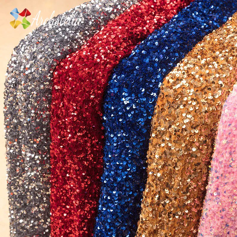 Wholesale Stock 5mm Shiny Muli-color Sequin Velvet Fabric for Party Dress
