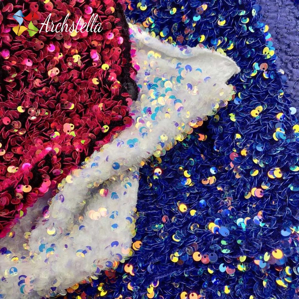 Wholesale Stock 5mm Shiny Muli-color Sequin Velvet Fabric for Party Dress