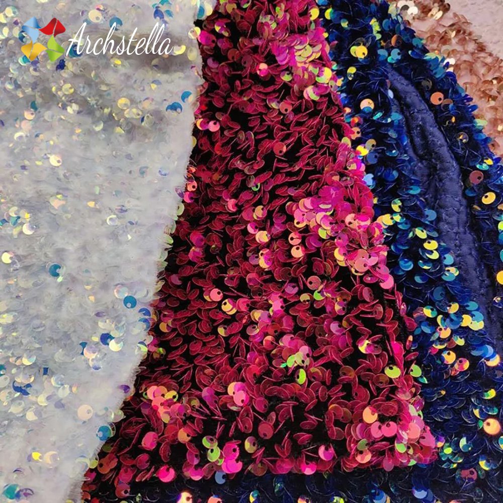 Wholesale Stock 5mm Shiny Muli-color Sequin Velvet Fabric for Party Dress