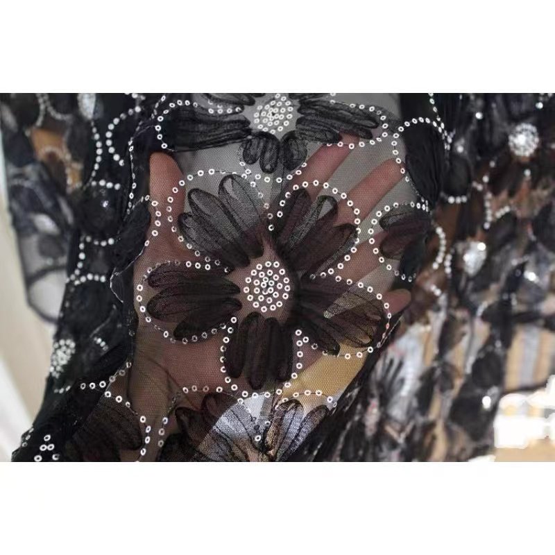 Popular White Bridal Embroidery Beaded Lace Fabric African Sequin Tulle Lace Fabric for Women Dresses