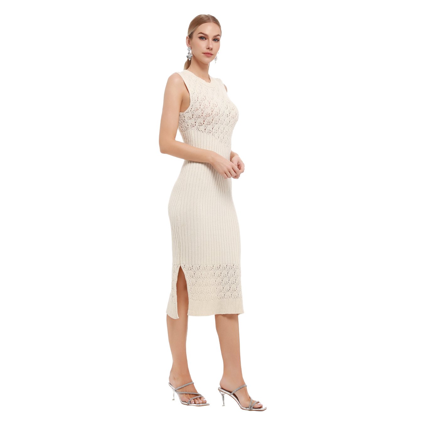 New Summer Casual Sleeveless Rib Hollow Design Slim Fit Women's Dress Women's Evening Dress