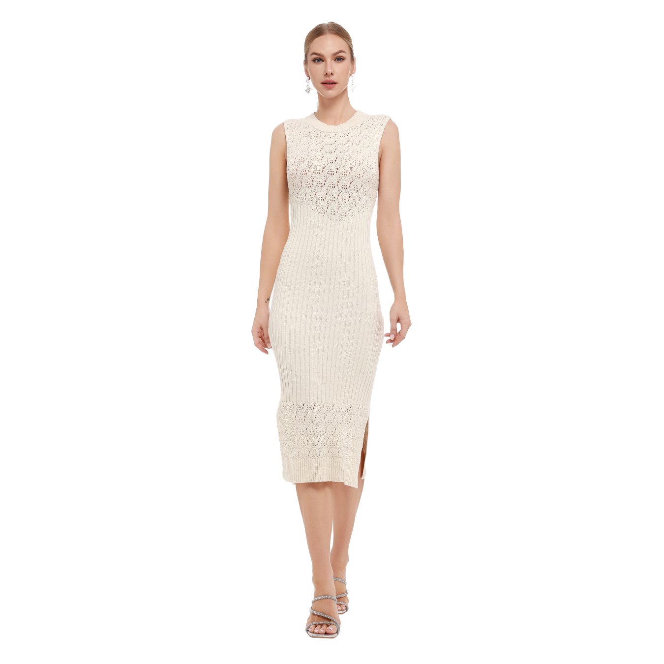 New Summer Casual Sleeveless Rib Hollow Design Slim Fit Women's Dress Women's Evening Dress