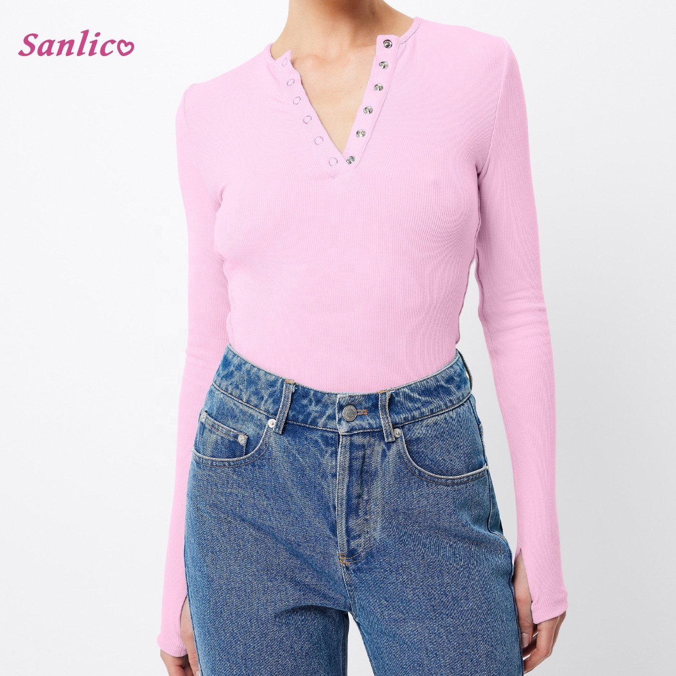 Women's 2024 Fall Long Sleeve Henley T Shirts Button Ribbed Knit Slim Fit Casual Basic Tops Blouse