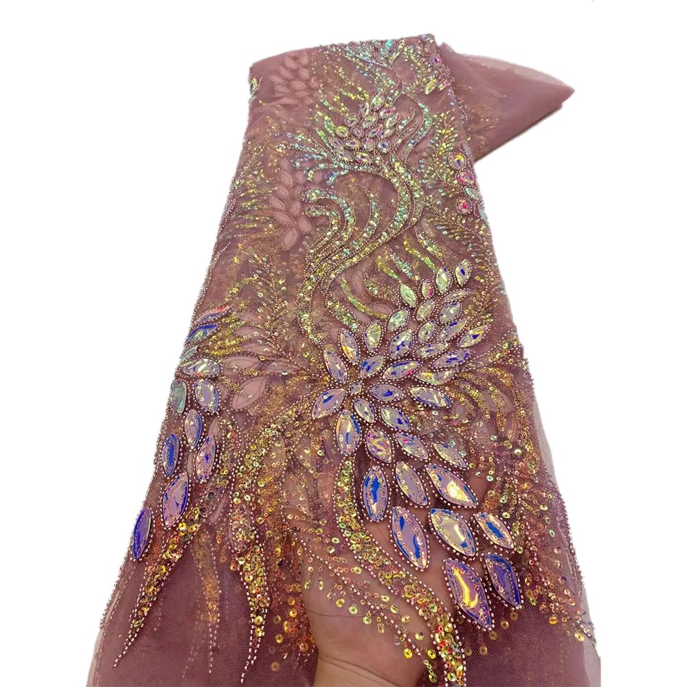 NI.AI Luxury Beaded Lace Fabric French Net Lace With Sequin Fabric Colored Sequin Fabric for Dress