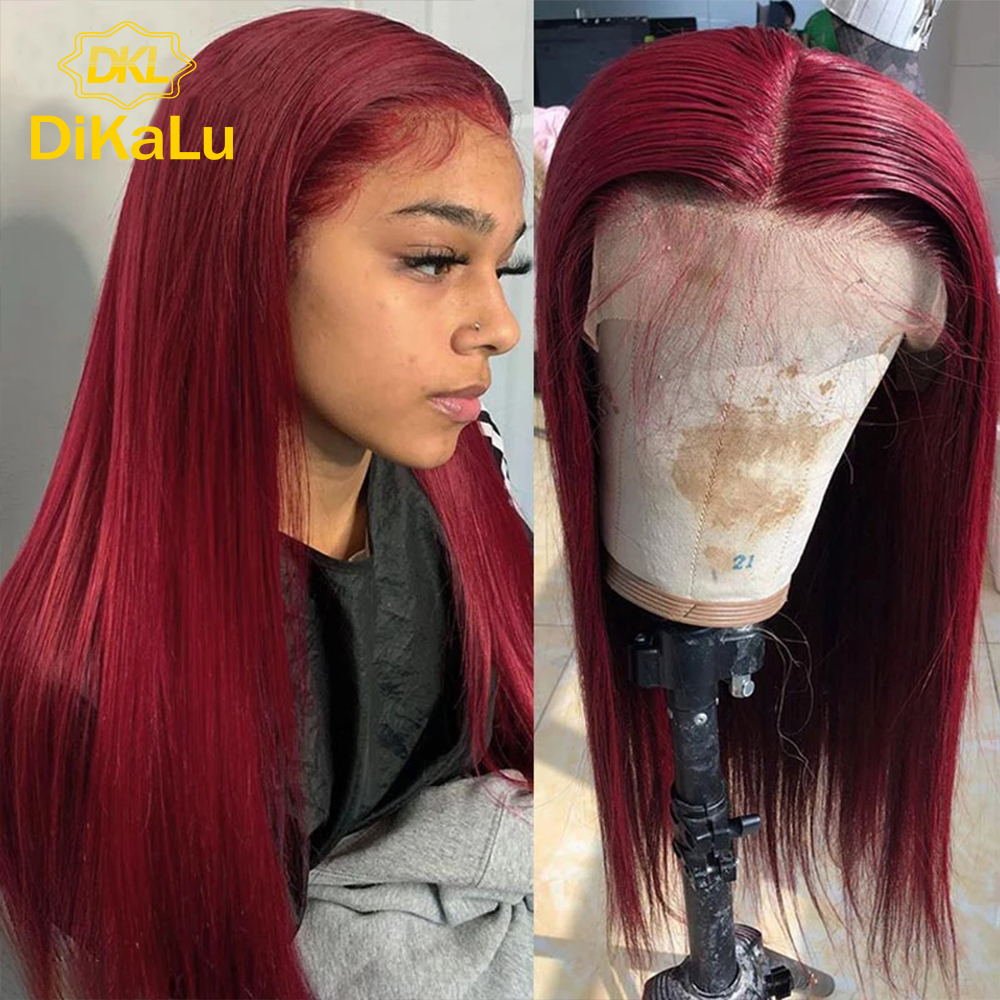 Transparent Malaysian Body Wave Wig 99J Red Burgundy Pre-Plucked Human Hair Wigs 180% Remy Hair Lace Frontal Wig For Black Women