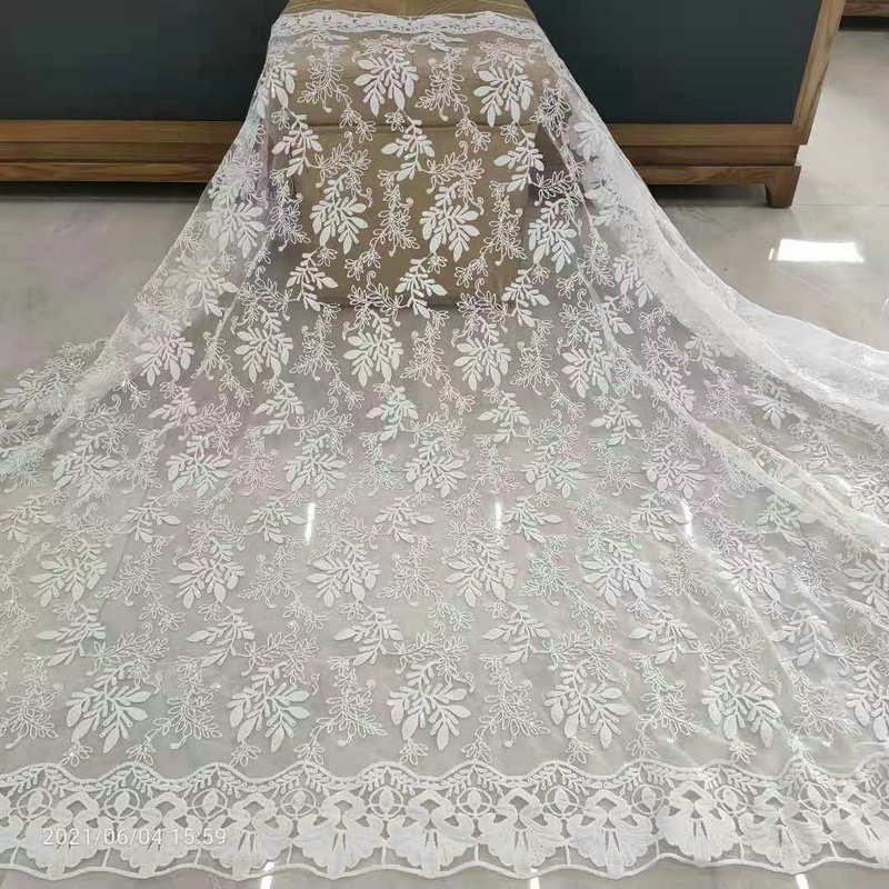 wholesale high quality cheap price white embroidery tulle fabric sequined for lady wedding dress