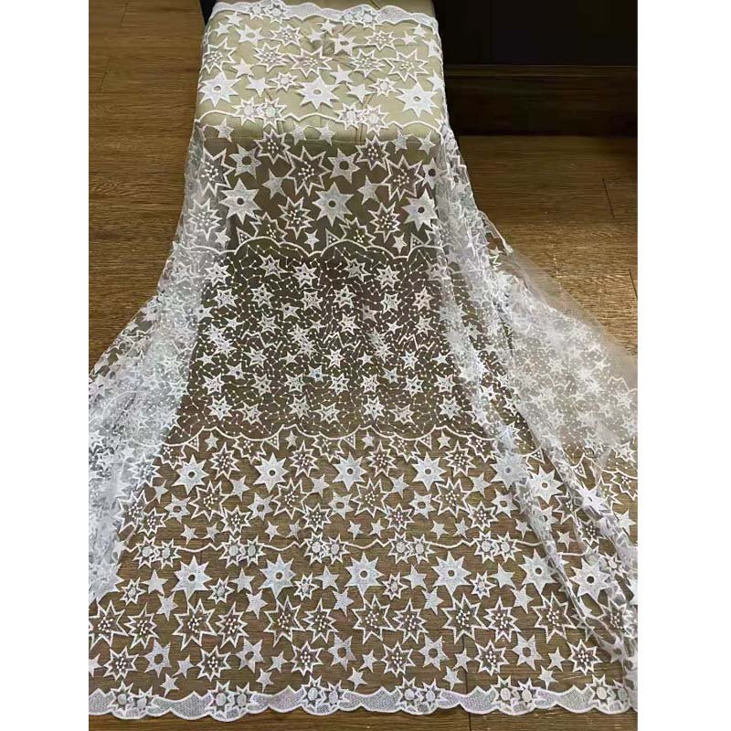 wholesale high quality cheap price white embroidery tulle fabric sequined for lady wedding dress