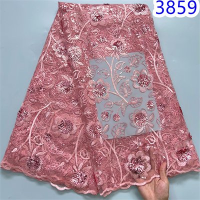 African Tulle Mesh Lace Fabric 5 Yards French Embroidery Net Lace with Sequins for Nigerian Bridal Wedding Dress 3859