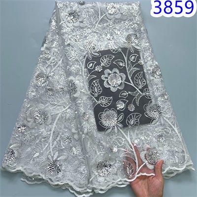 African Tulle Mesh Lace Fabric 5 Yards French Embroidery Net Lace with Sequins for Nigerian Bridal Wedding Dress 3859
