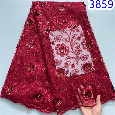 African Tulle Mesh Lace Fabric 5 Yards French Embroidery Net Lace with Sequins for Nigerian Bridal Wedding Dress 3859