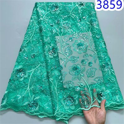 African Tulle Mesh Lace Fabric 5 Yards French Embroidery Net Lace with Sequins for Nigerian Bridal Wedding Dress 3859