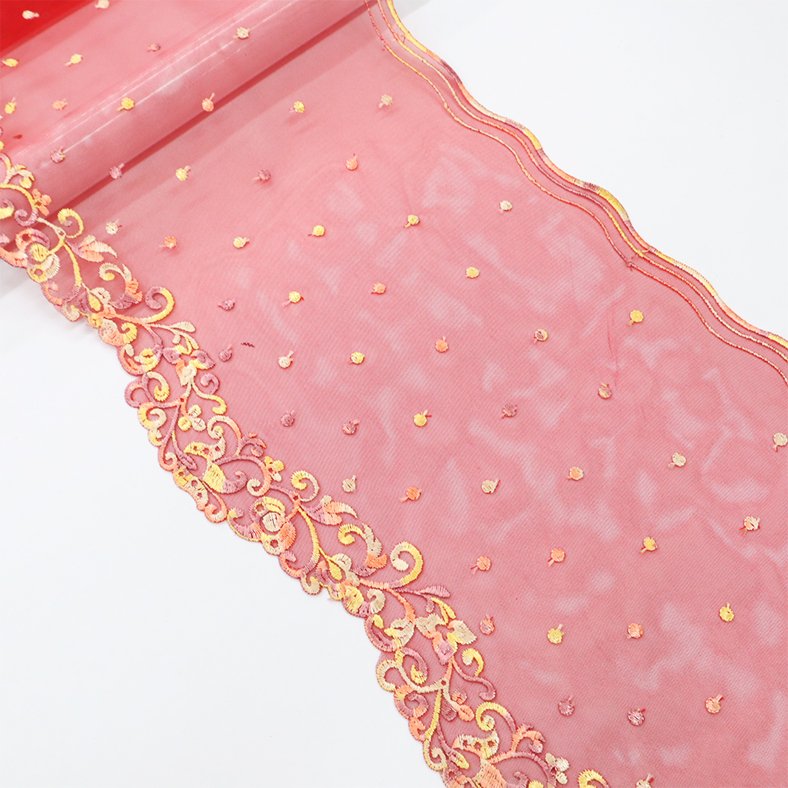 Factory wholesale design price 23cm gradient embroidery thread lace fabric for women