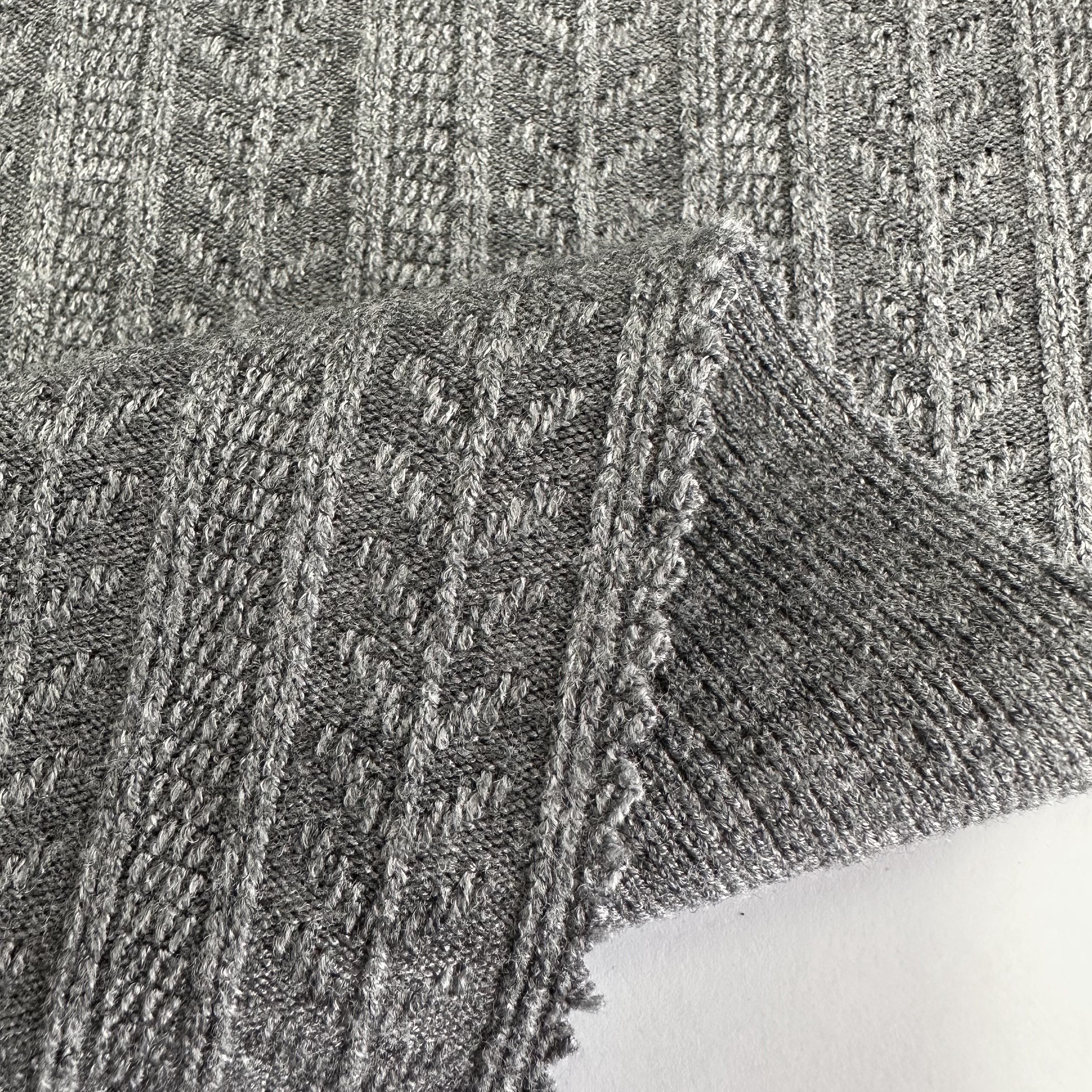 Garment knit RTN grey melange jacquard fabric rayon polyester nylon rib fabric for sweater and clothing