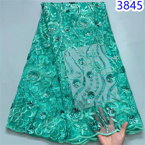 Nigerian Sequins Lace Mesh Fabric 2024 High Quality French Tulle Lace African Embroidery Fabric Bride Dress for Women 3845