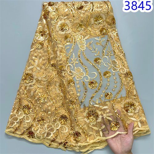 Nigerian Sequins Lace Mesh Fabric 2024 High Quality French Tulle Lace African Embroidery Fabric Bride Dress for Women 3845