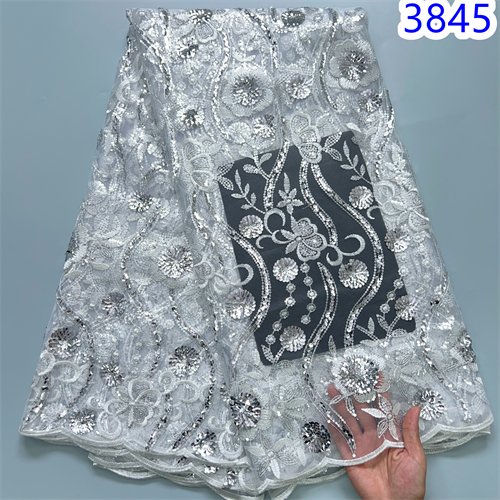 Nigerian Sequins Lace Mesh Fabric 2024 High Quality French Tulle Lace African Embroidery Fabric Bride Dress for Women 3845