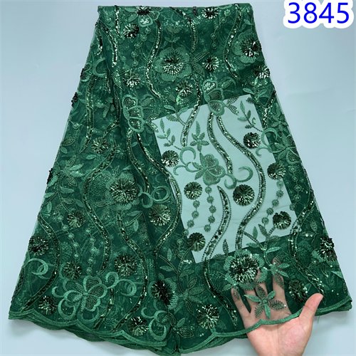 Nigerian Sequins Lace Mesh Fabric 2024 High Quality French Tulle Lace African Embroidery Fabric Bride Dress for Women 3845