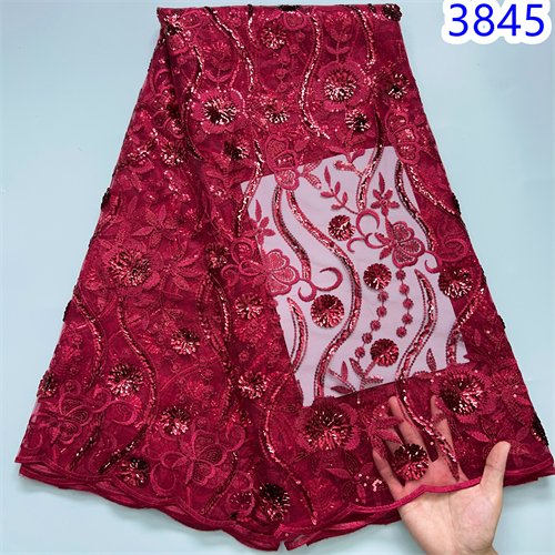 Nigerian Sequins Lace Mesh Fabric 2024 High Quality French Tulle Lace African Embroidery Fabric Bride Dress for Women 3845