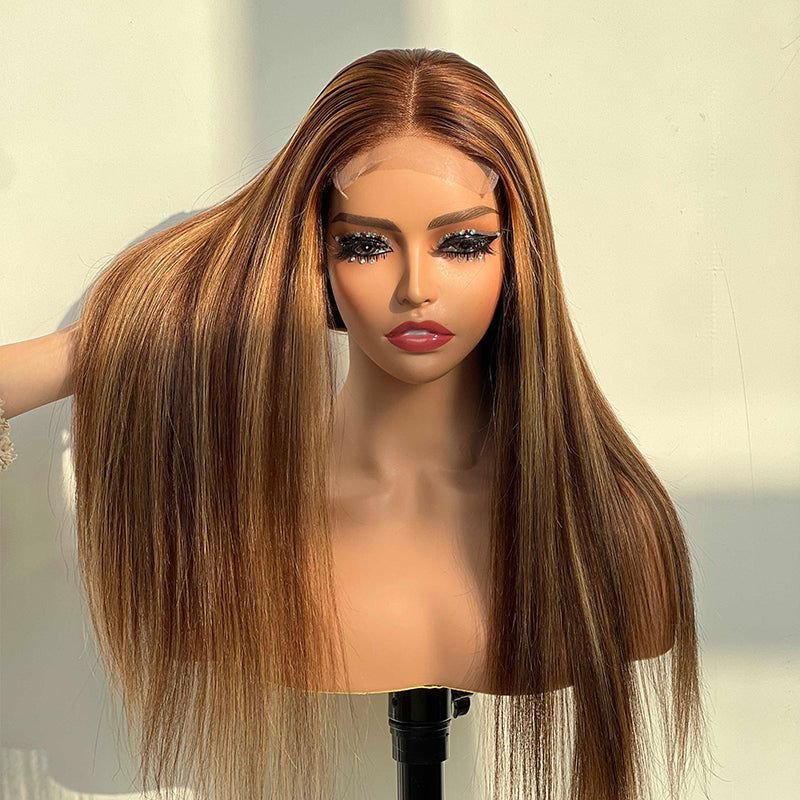 250% Glueless Wig Pre-Plucked African Women Body Wave Lace Front Wig Piano P4/27 Highlight Color Glueless Human Hair Wig
