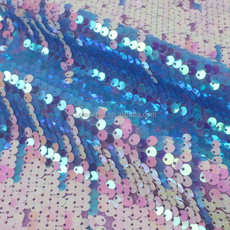 Glitter Reversible Sequin 5MM ready goods Cheapest Price For Lady Evening Frindge Dress Tulle With Sequin Sequences Lace Fabric