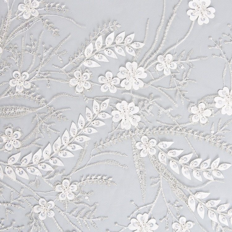 Design Polyester Luxury Beautiful White Sequin Bead Embroidery Tulle Wedding Net Fabric Wholesale For Bridal Dress
