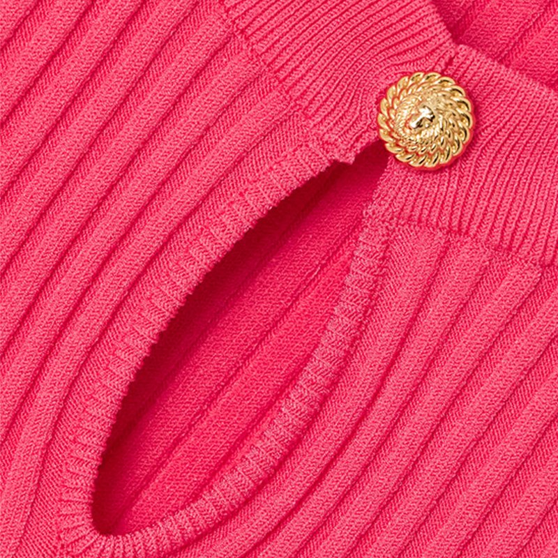 Knitwear manufacturer custom spring summer pink crew neck short sleeved ribbed knit women sweater mini dress
