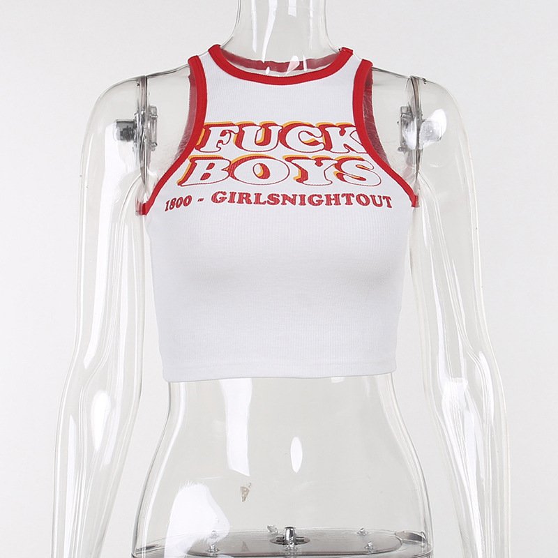 Knitted Letter Print Crop Top Tshirt Retro Summer Hot Girl Baby Tee Y2K Racer Back Ribbed Tank Tops Women