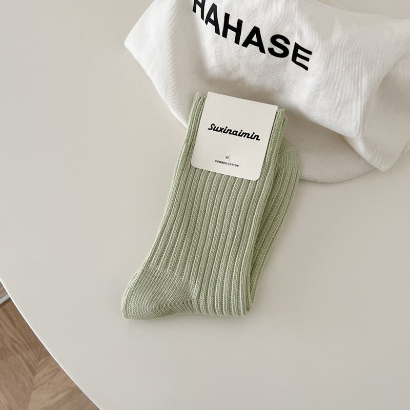 Ins Korean girls fashion tube socks Newest Fall Light Color Women Knit Ribbed Cotton Socks