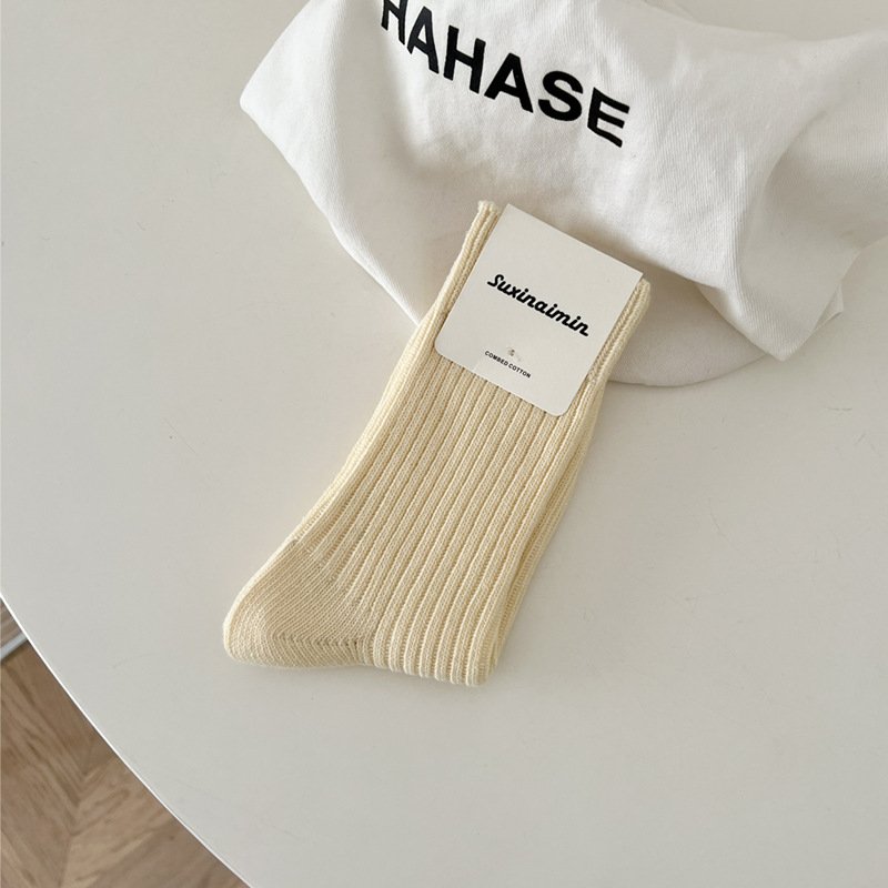 Ins Korean girls fashion tube socks Newest Fall Light Color Women Knit Ribbed Cotton Socks