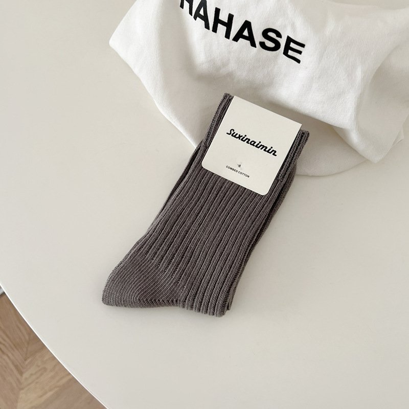 Ins Korean girls fashion tube socks Newest Fall Light Color Women Knit Ribbed Cotton Socks