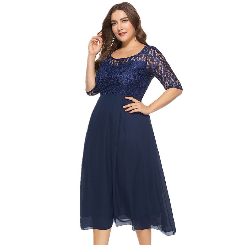 Customized high quality Ladies black shirt high quality lace dress Summer 2022 new knee length plus size dress