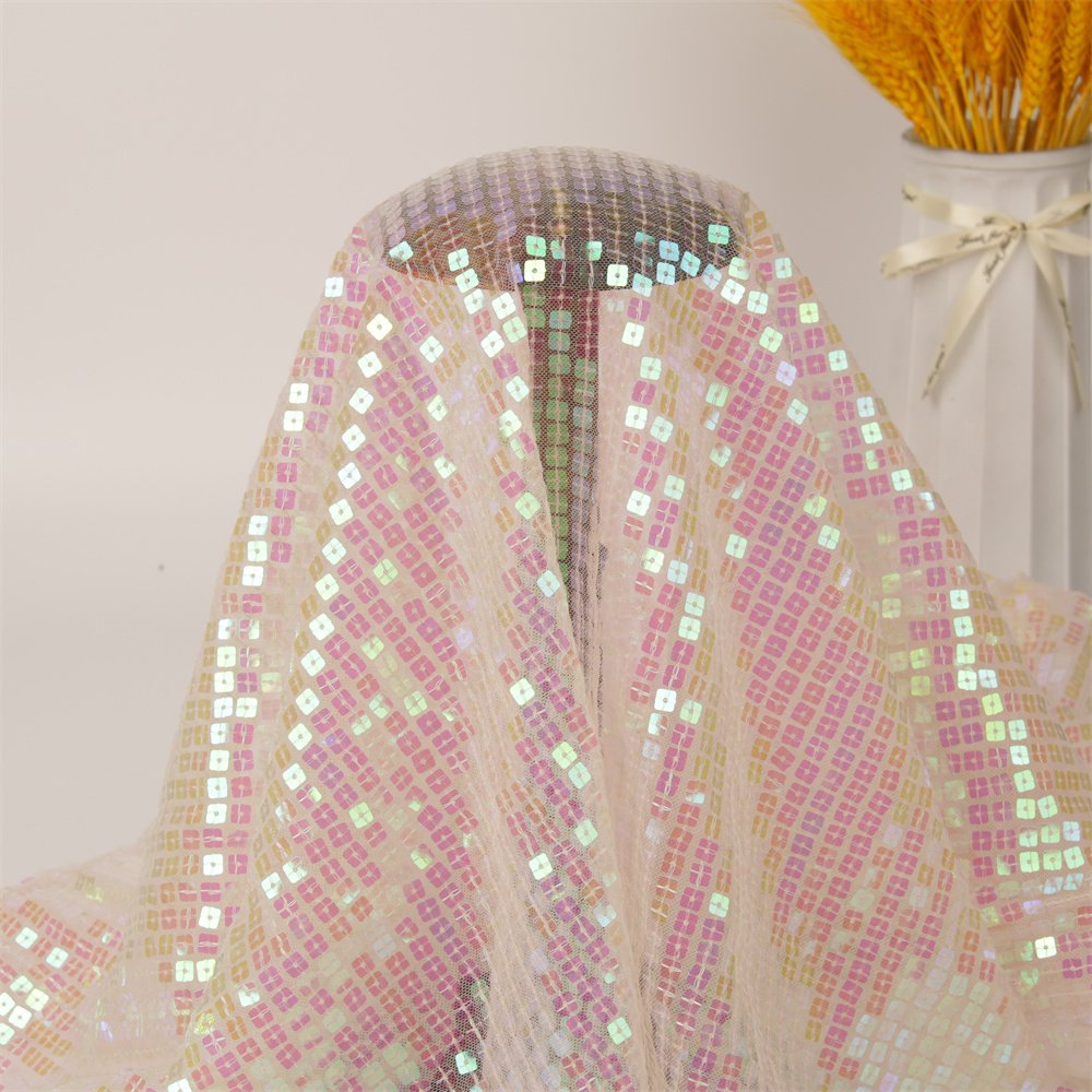 High quality 7mm sequin embroidery tulle lace fabric for wedding dresses