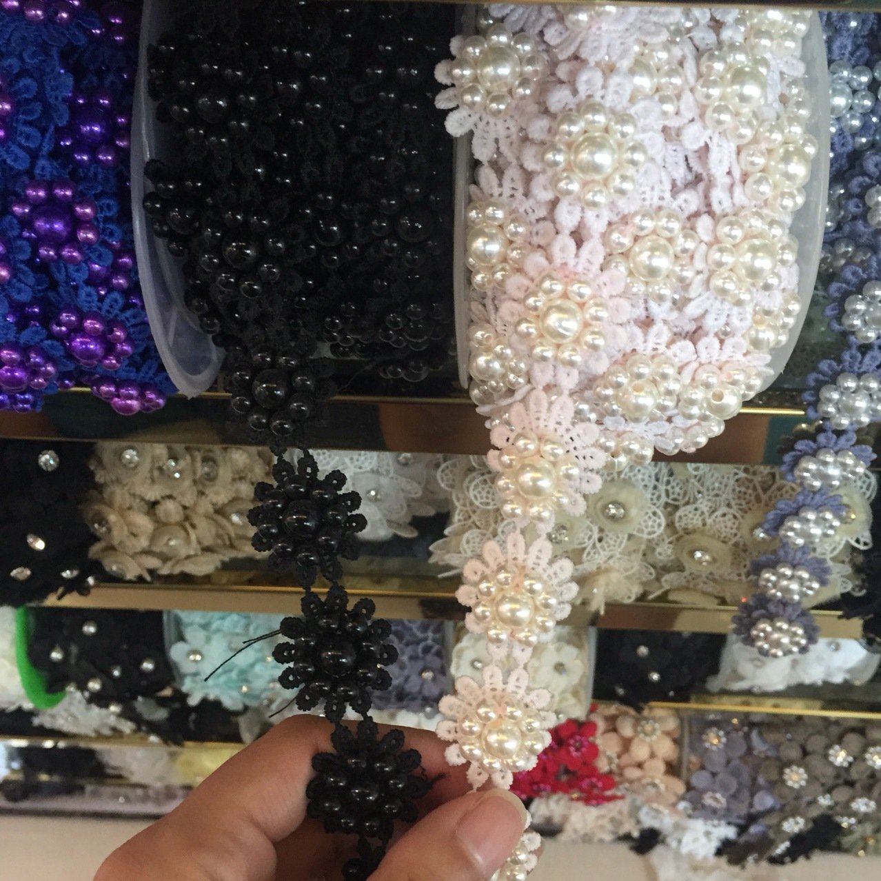 Diamond Flower Rhinestone Embroidered Lace Trimming Ribbon Sewing Supplies Craft For Apparel Costumes Decoration