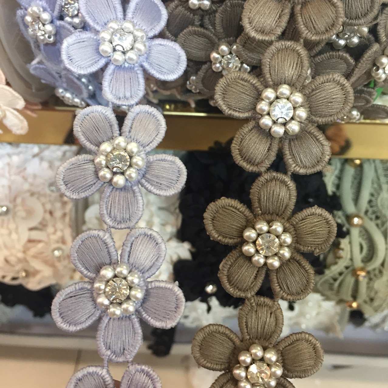 Diamond Flower Rhinestone Embroidered Lace Trimming Ribbon Sewing Supplies Craft For Apparel Costumes Decoration