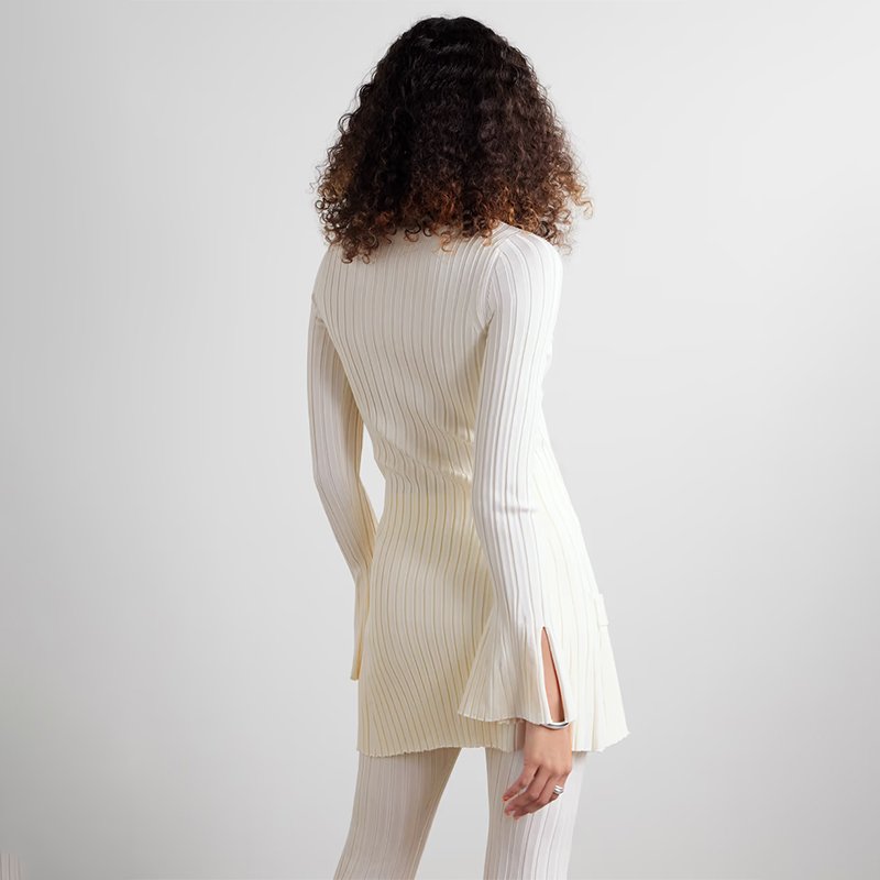 Knitwear manufacturer custom autumn winter white turtleneck long sleeved rib knit women's sweater dress
