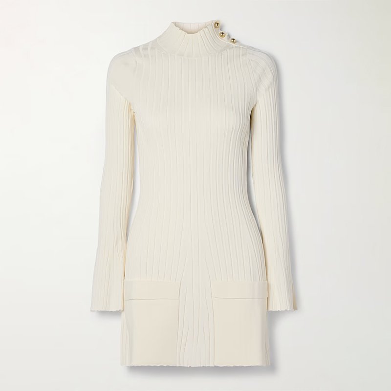 Knitwear manufacturer custom autumn winter white turtleneck long sleeved rib knit women's sweater dress