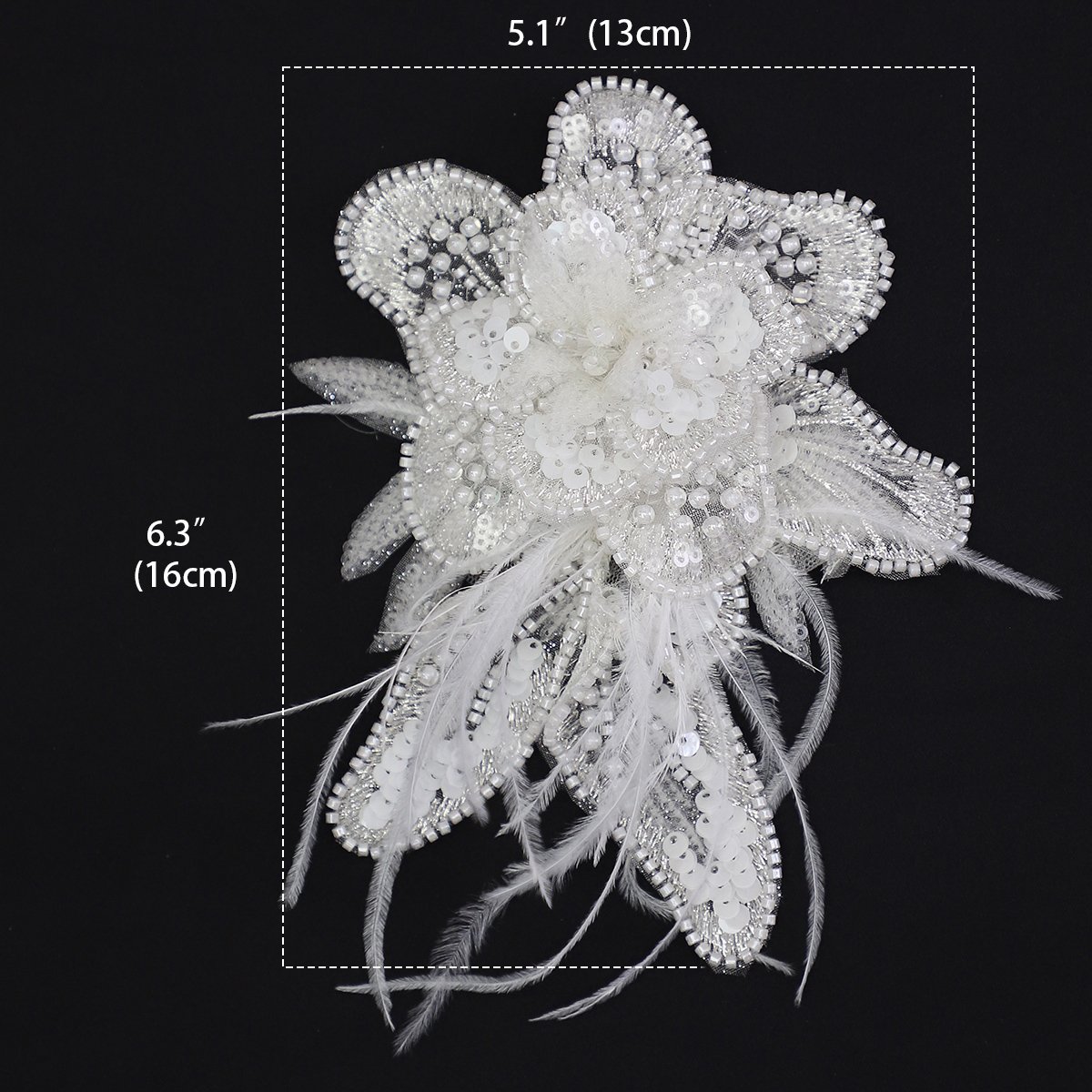 Handwork Beads Embroidered Lace White 3D Lace Flower Patches Applique Sew On Patches DIY Garment Accessories