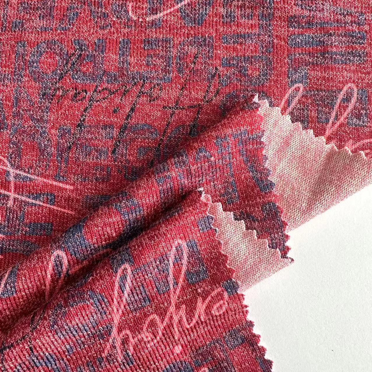 custom design 67%polyester 30%Rayon 3%Spandex knitted garment fabric TR stretchy printed hacci fabric for women sweater