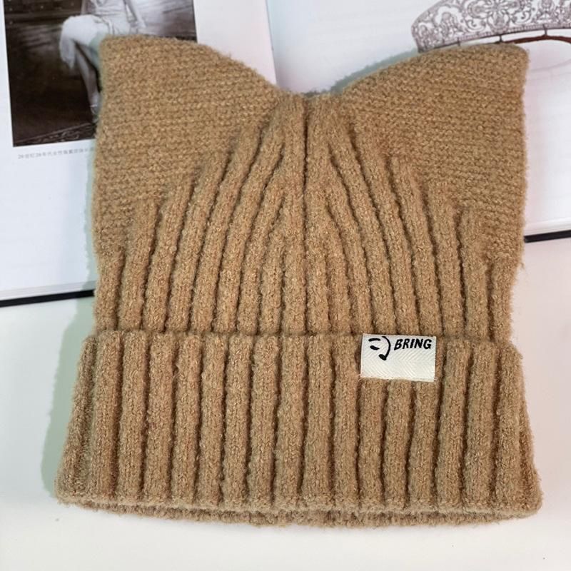 High Quality Custom Logo Y2k Casual Blank Plain Unisex Outdoor Winter Warm Skull Cap Knitted Hat Ribbed Beanie With Cat Ears
