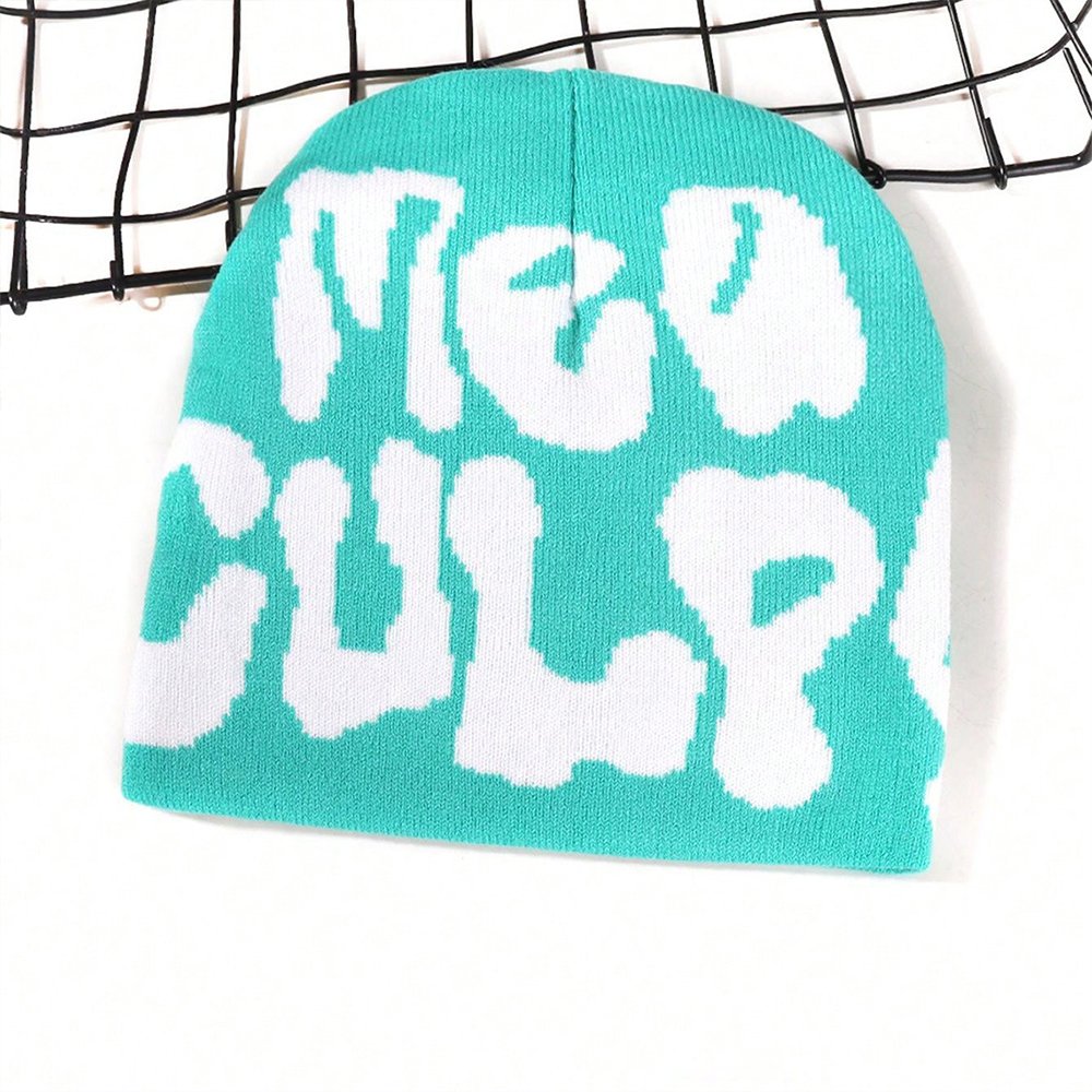 High Quality Manufacturer Oem Odm Customized Logo Trendy Skully Cap Knitted Hat Winter Mea Culpa Beanies With Letter Jacquard